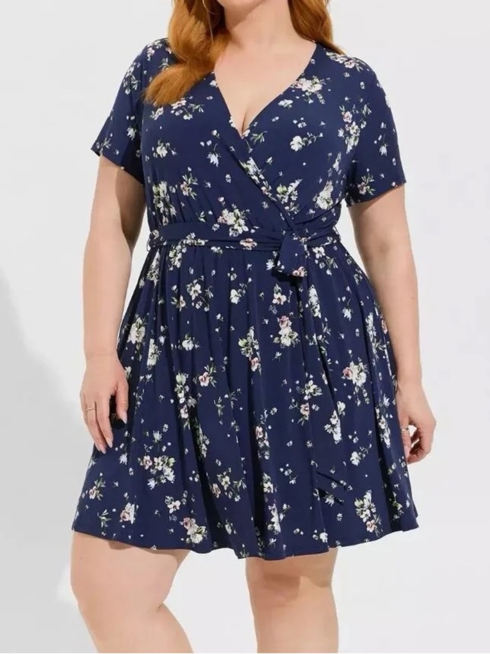 Torrid Navy Floral Faux Wrap Surplice Romper - Torrid Size 3 (22-24, 3X)